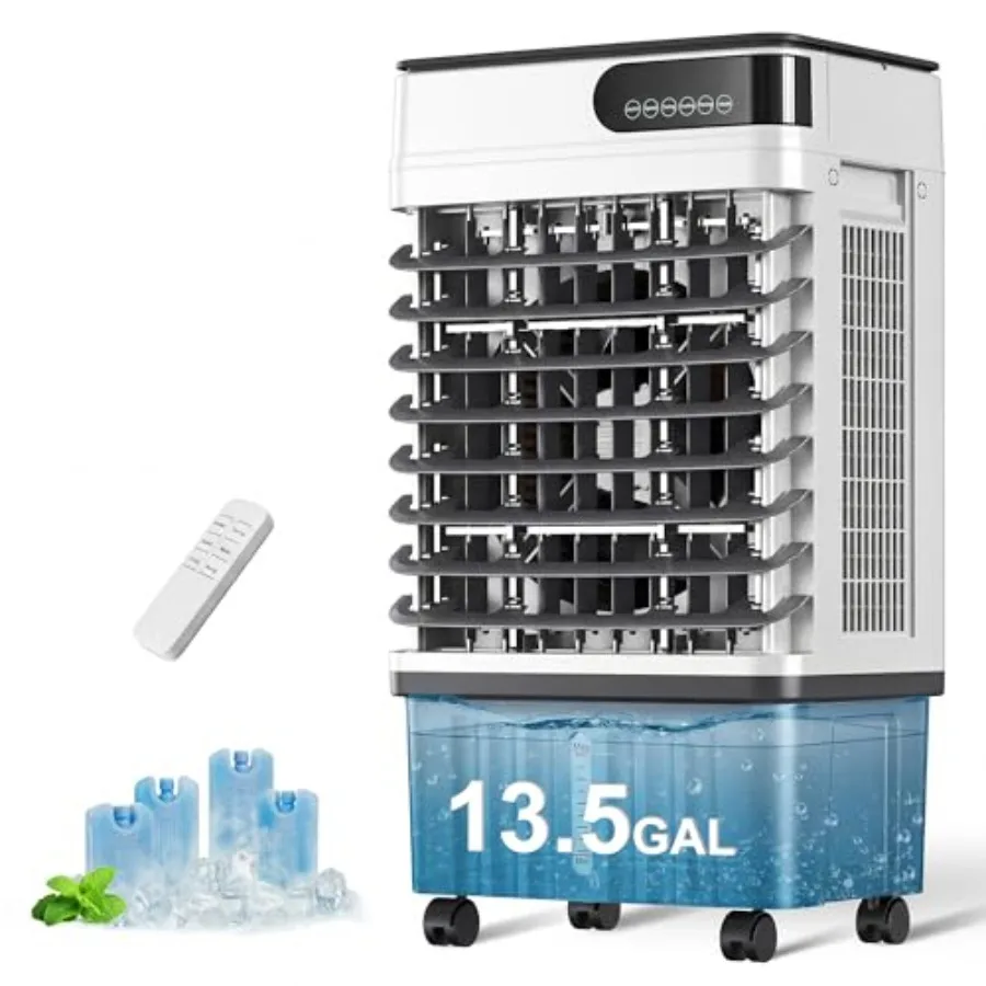 

Outdoor swamp cooler: 41-inch evaporative air cooler with 13.5-gal tank, 3600 CFM, 120 oscillation, 3 modes/speeds, remote, 12H