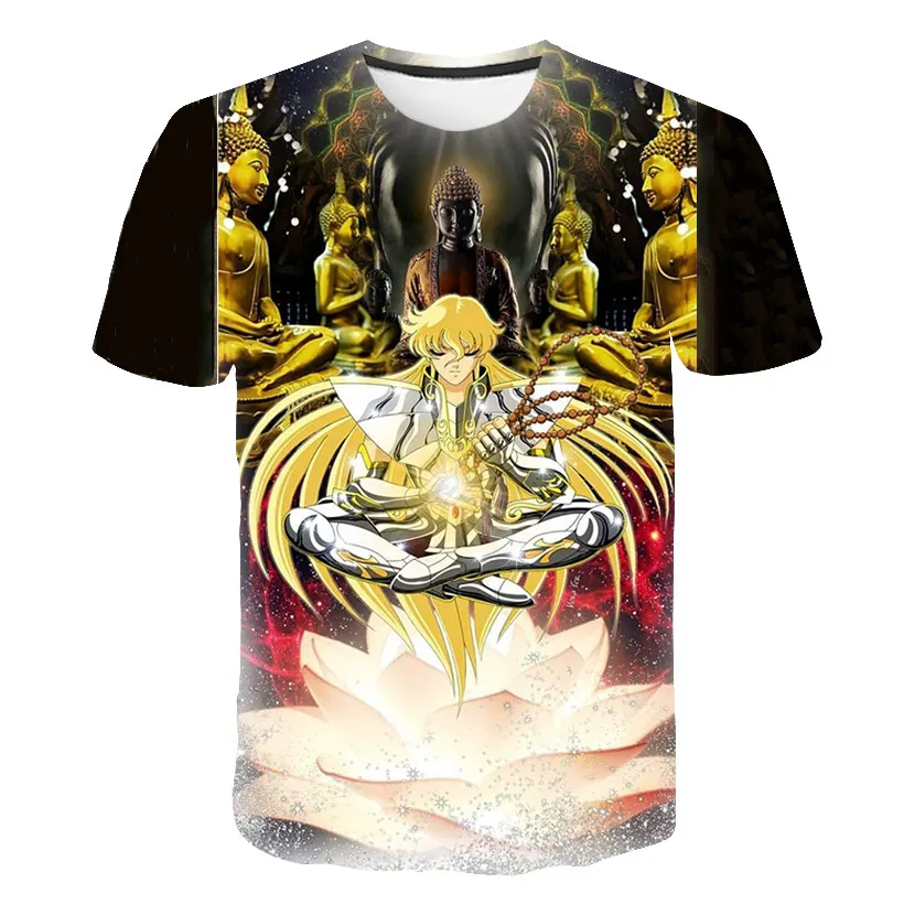 Saint Seiya Japanese Anime Graphics 3D Harajuku Print Front And Back Short Sleeve Men Women Round Neck Customizable T-shirt Tops