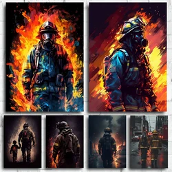 Vintage Brave Firefighter Fire Smoke Firefighter Fire Truck Art Posters Canvas Painting Wall Prints Picture for Room Home Decor