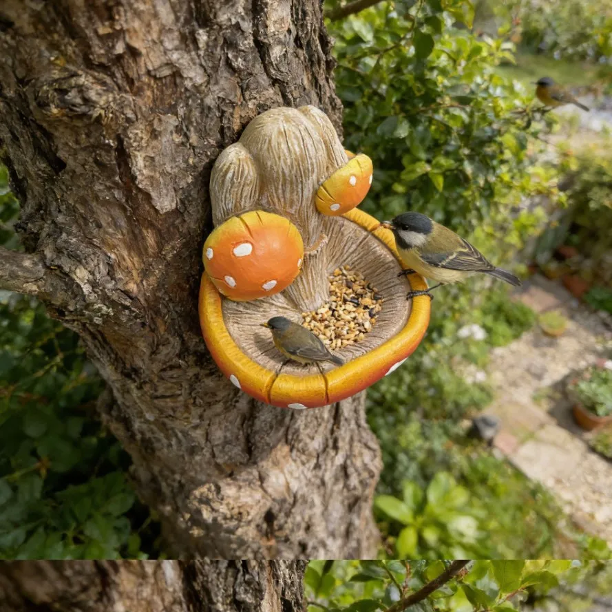 Resin Mushroom Hanging Bird Feeder Weather Resistant Hummingbird Feeder Outdoor Backyard Wildlife