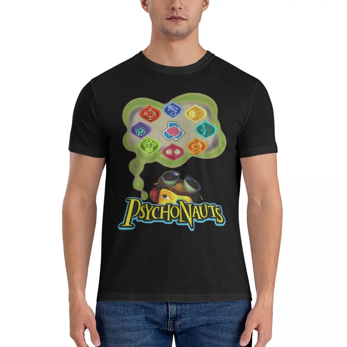 Psychonauts Merit Badge Bubble Men's T Shirt Psychonauts Casual Tee Shirt Short Sleeve Round Neck T-Shirts Cotton 4XL 5XL Tops