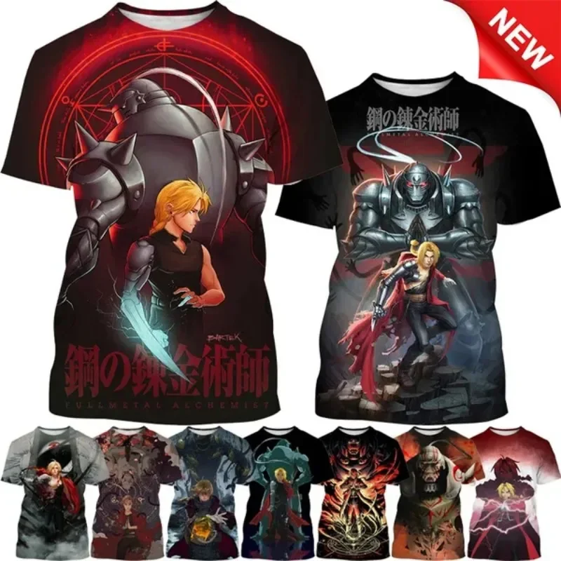 

Повседневная футболка из японского аниме «Стальной алхимик» с 3D принтом, уличная одежда с героями мультфильмов, одежда унисекс, трендовая мужская одежда для косплея