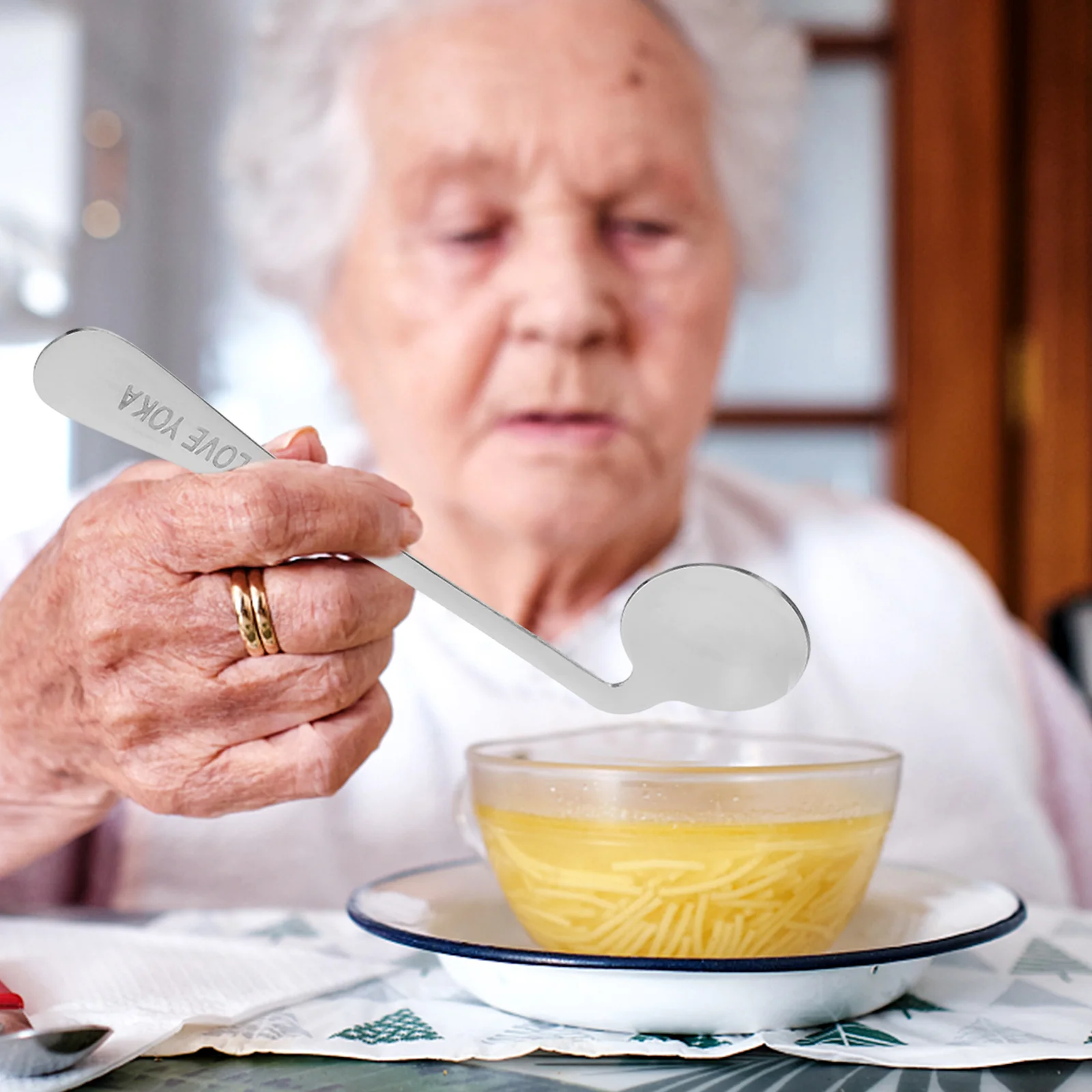 

1 set Feeding Spoon Fork Elderly Patient Angled Ergonomic Stainless Steel Eating Aid Small Spoon Metal Fork Health Care