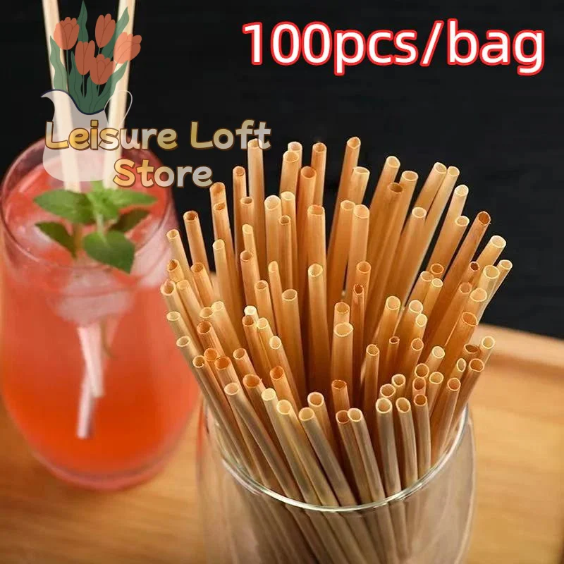 Biodegradable Wheat Drinking Straws 100PCS 20cm Disposable Eco-Friendly Natural for  Tea Milkshake Cocktail Party Supplies