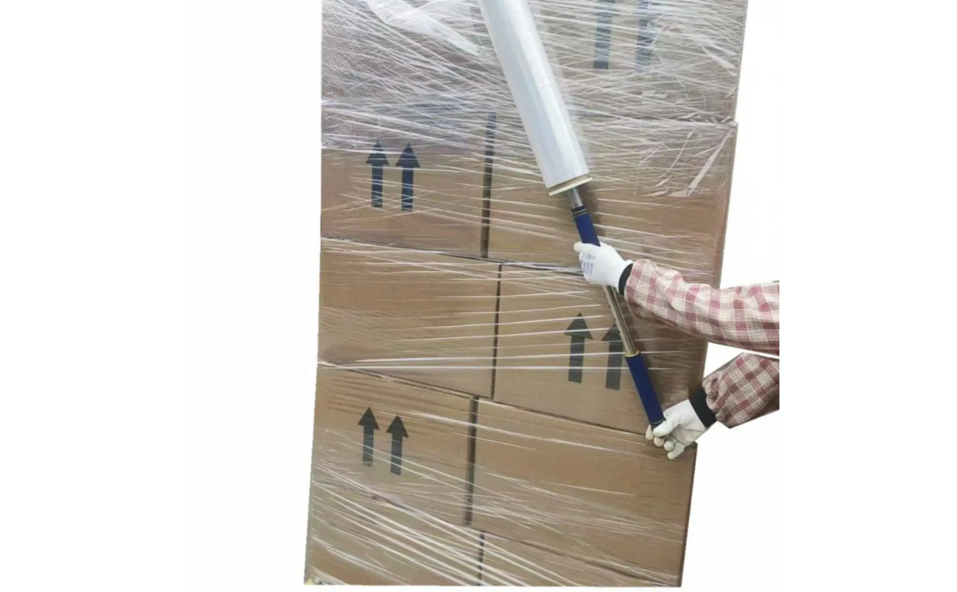 Long Handle Stretch Wrap Dispenser Ergonomic Design Handheld Pallet Wrapping Tool Telescopic Film Applicator Sturdy Duty