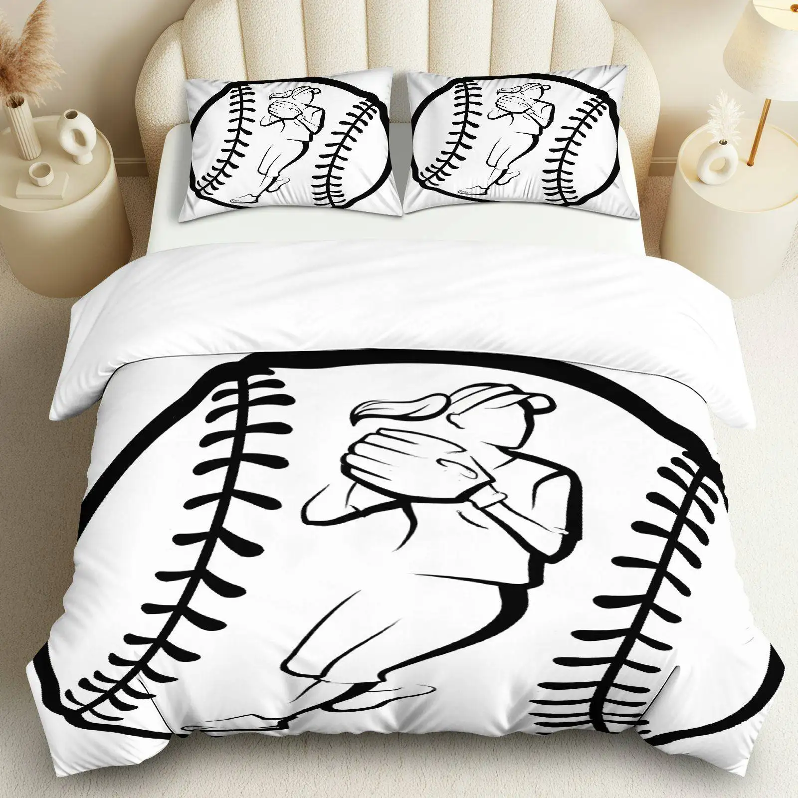 

3PCS Duvet Cover, 1 Duvet+2 Pillowcases(Without filler), Baseball Player Suitable for decoration Bedroom, Guest Room.