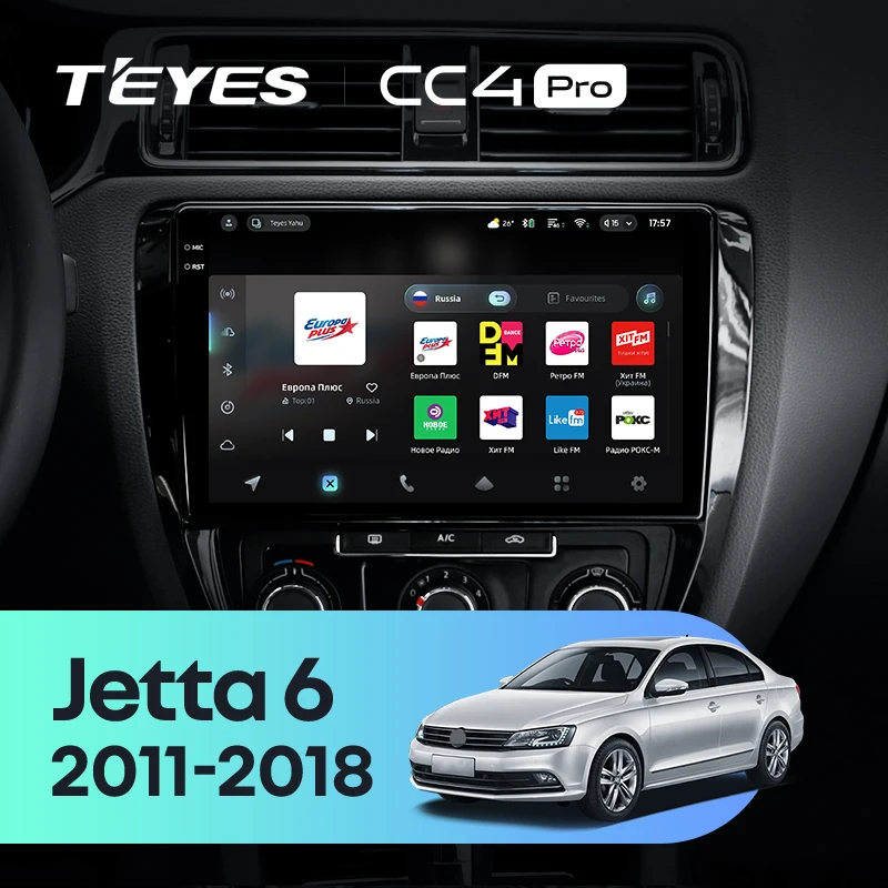 TEYES CC4 PRO dla Volkswagen Jetta 6 2011 - 2018 CarPlay Android Auto 2DIN Radio samochodowe z funkcją Car Play, system multimedialny stereo