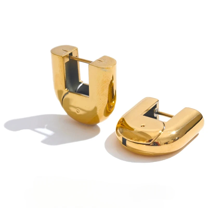 

TUES 2025 316L Stainless Steel Glossy Metal U-Shape Hollow Hoop Earrings 18K PVD Plated Texture Attractive Jewelry Waterproof