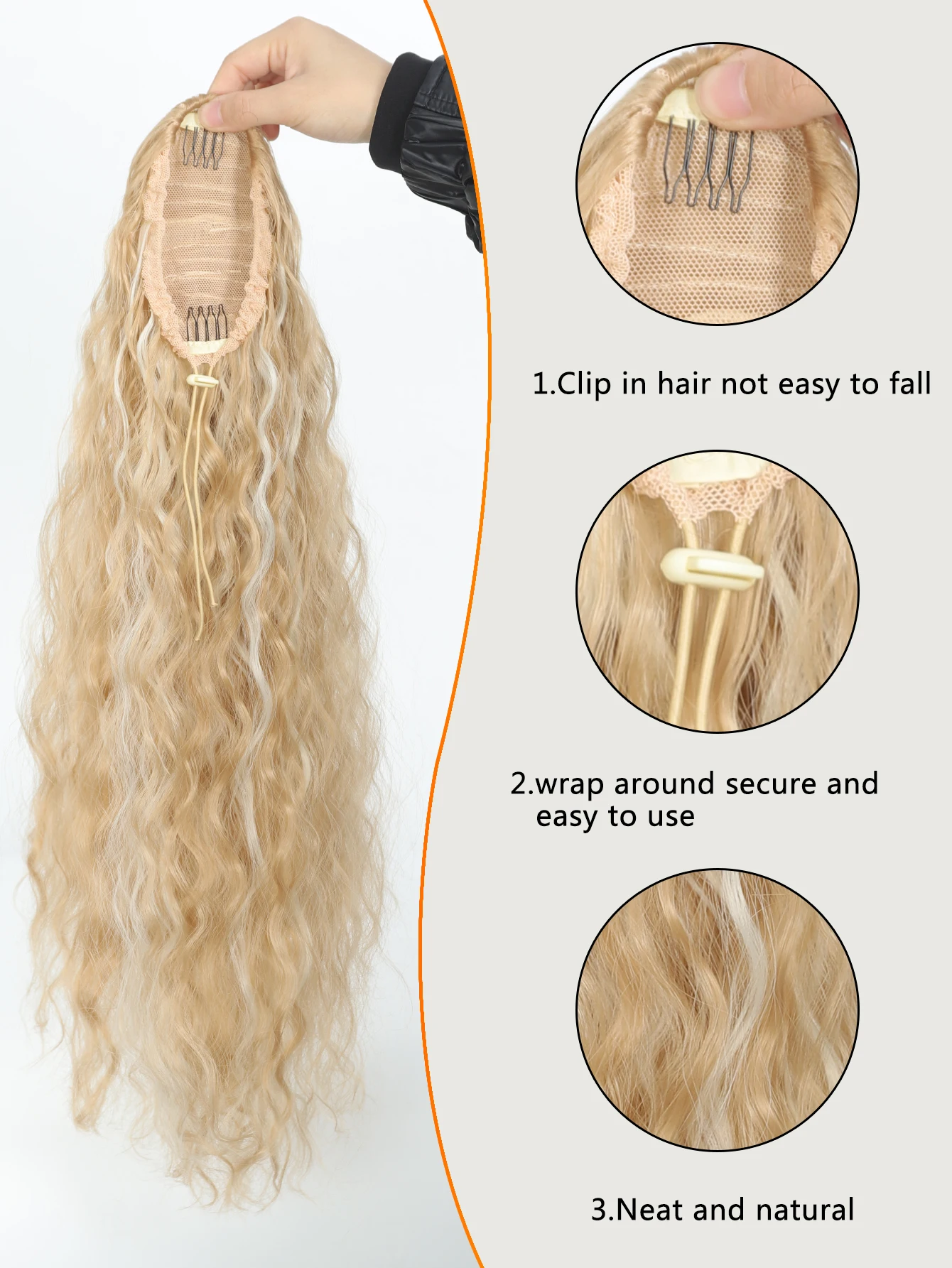 Coleta larga y rizada con cordón para mujer, extensiones de cabello con Clip para Cosplay diario