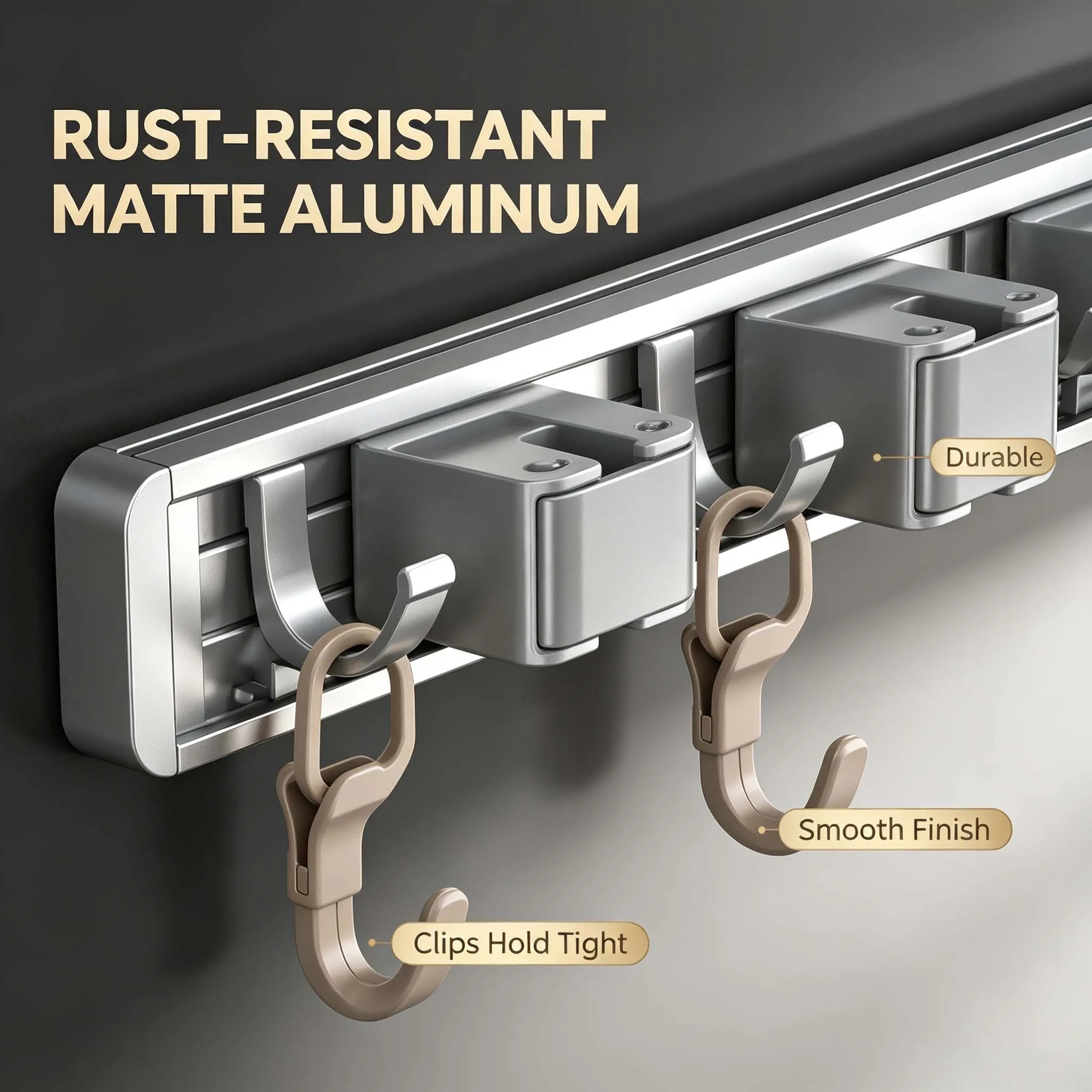 Wall Mounted Mop Holder Punch Free Broom Gripper Hooks Household Bathroom Cleaning Tool Rack Heavy Duty Self Adhesive Stainless Steel Organizer Kitchen Garage Garden Mop Rake Hanger Stand Home Care Kit Set Plus Pro Safe Fast Easy Daily Life Best Top Pure - view 2