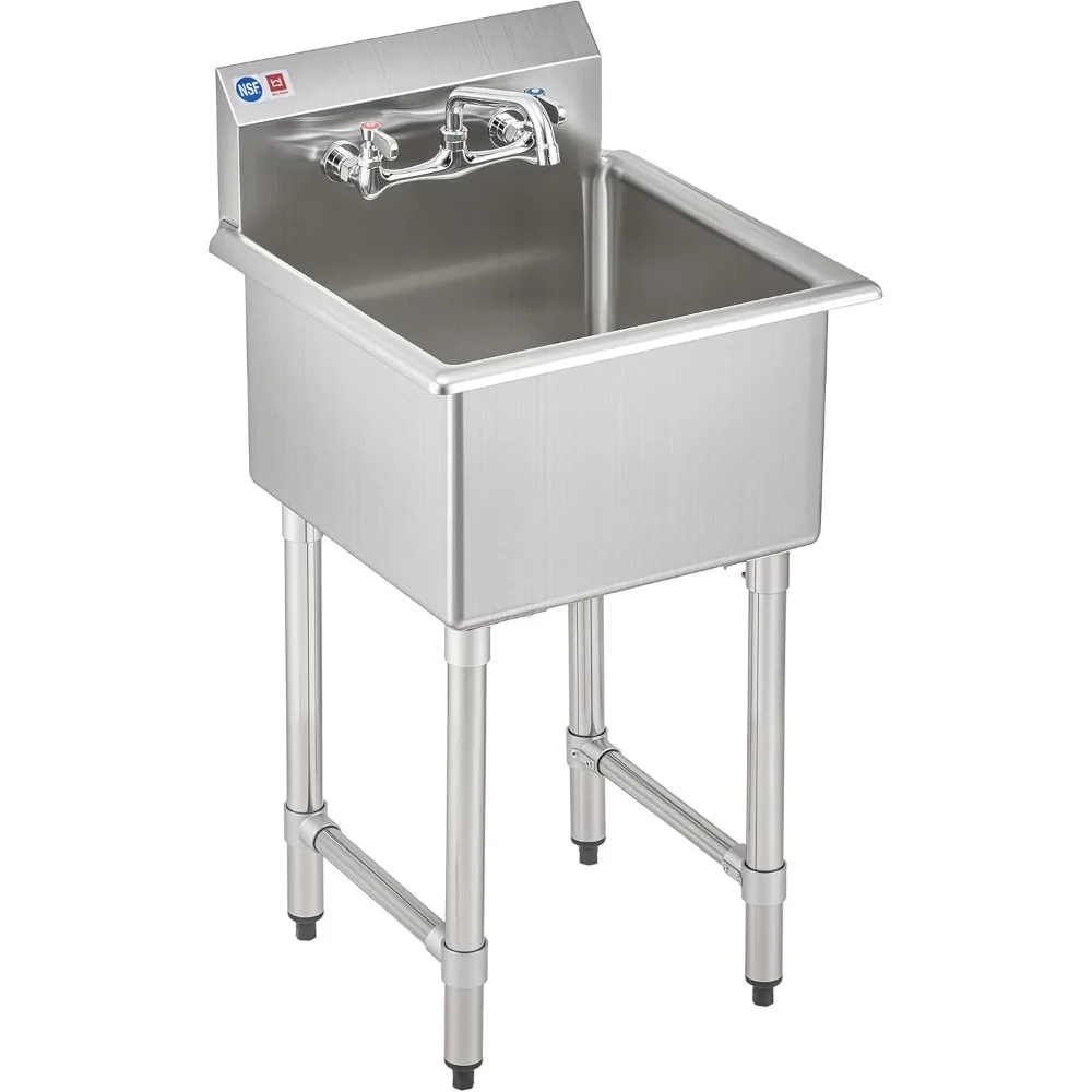 

Single Bowl Utility Sink, 18x18x12 inches, with X-Shaped Drainer and Backsplash, Freestanding Kitchen Sink