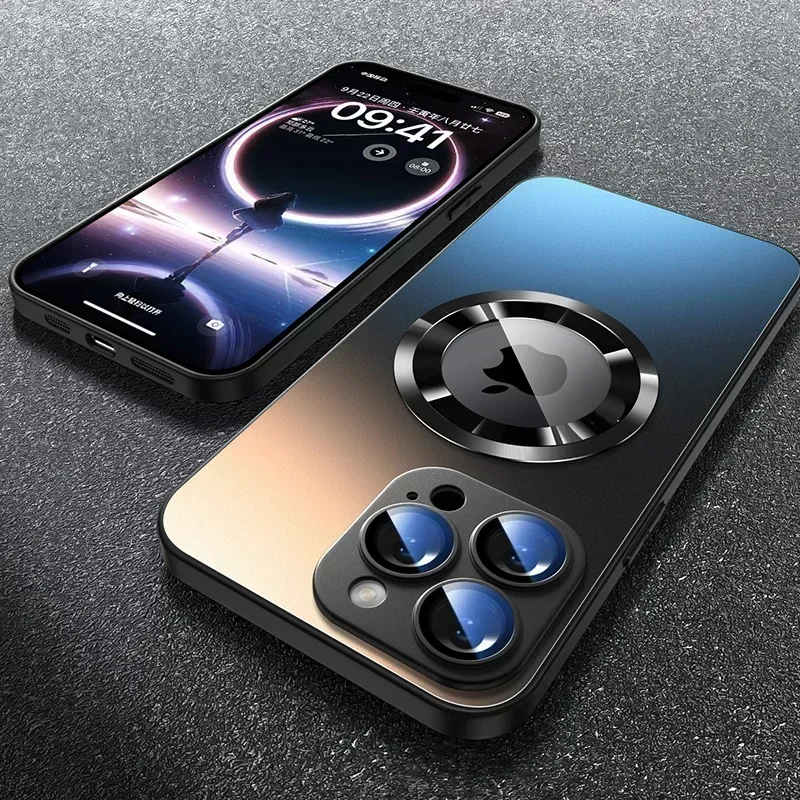 Original Matte Magnetic for Magsafe Wireless Charging Case for iPhone 15 14 Pro Max 13 12 11 Tempered Glass Show Logo Phone Case image 3