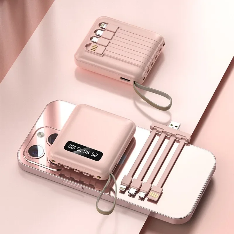 Mini with Its Own Cable Power Bank 20000mAh Fast Charging with Its Own 4-wire Mobile Power Supply with LED Light