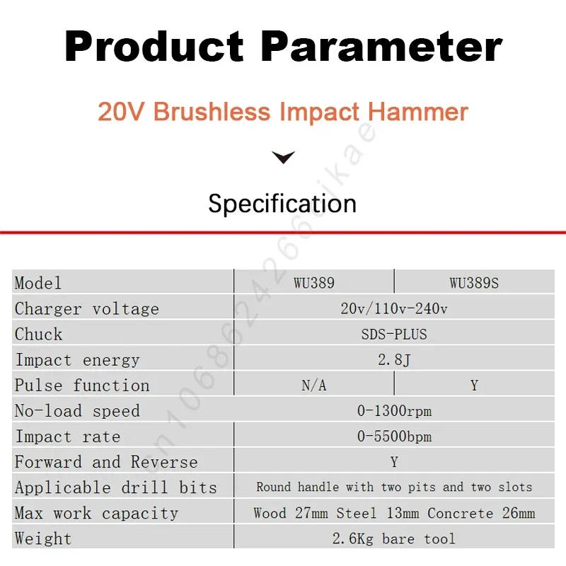Worx Heavy Duty WU389S with Pulse Rechargeable Wireless Rotary Hammer Bare Tool Imapct 2.8J 5500T/min 1300rpm 20v Share Kress