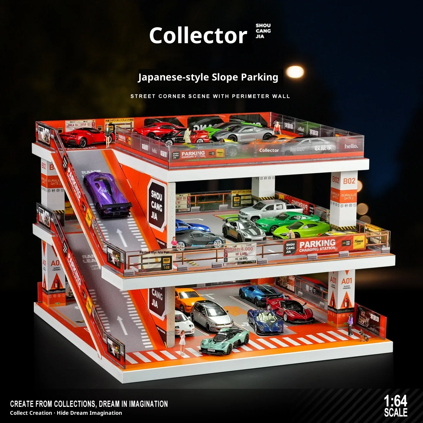 Collector 1:64 Scale Outdoor Parking Garage Building Diorama – Large-Capacity Storage & Display Case