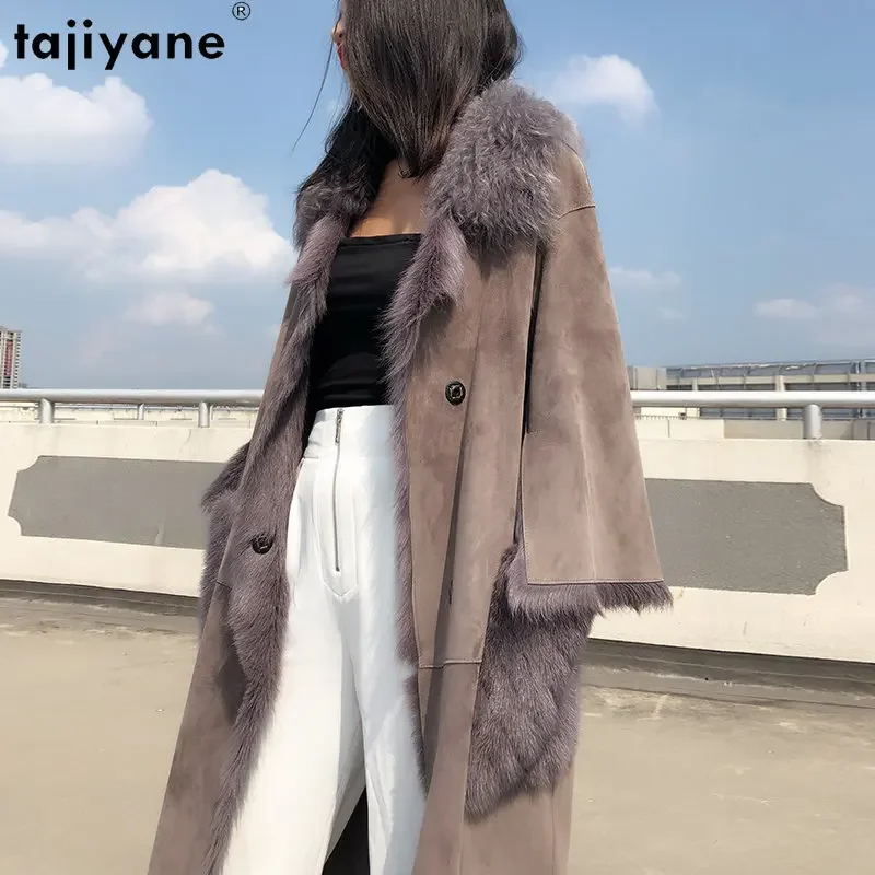 Real Sheepskin Coat Vintage Elegant Female Jacket Mink Fur Pocket Women\'s Clothing Winter Women\'s Coats Roupas Femeninas Zjt912