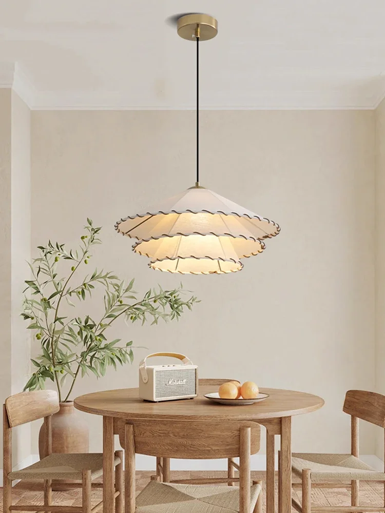 

Nordic Fabric LED Pendant Light Restaurant Bedroom Dining Room Home Decoration Chandelier Creative Cotton Linen Hat Lustre Lamp