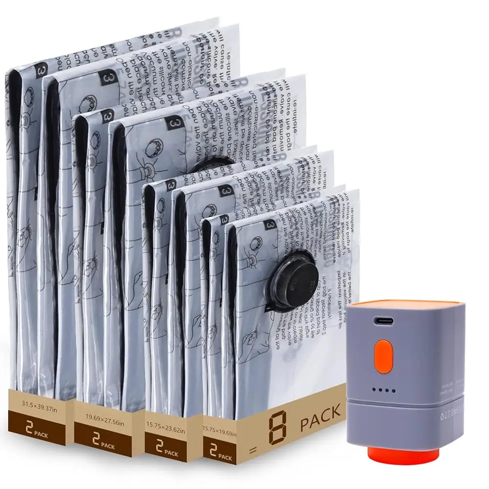 

Free ShippingFast-Charging Wireless Pump and 8 Pack Vacuum Compression Storage Bags,Multi-Size Combo 70% Space Saving for Cloth
