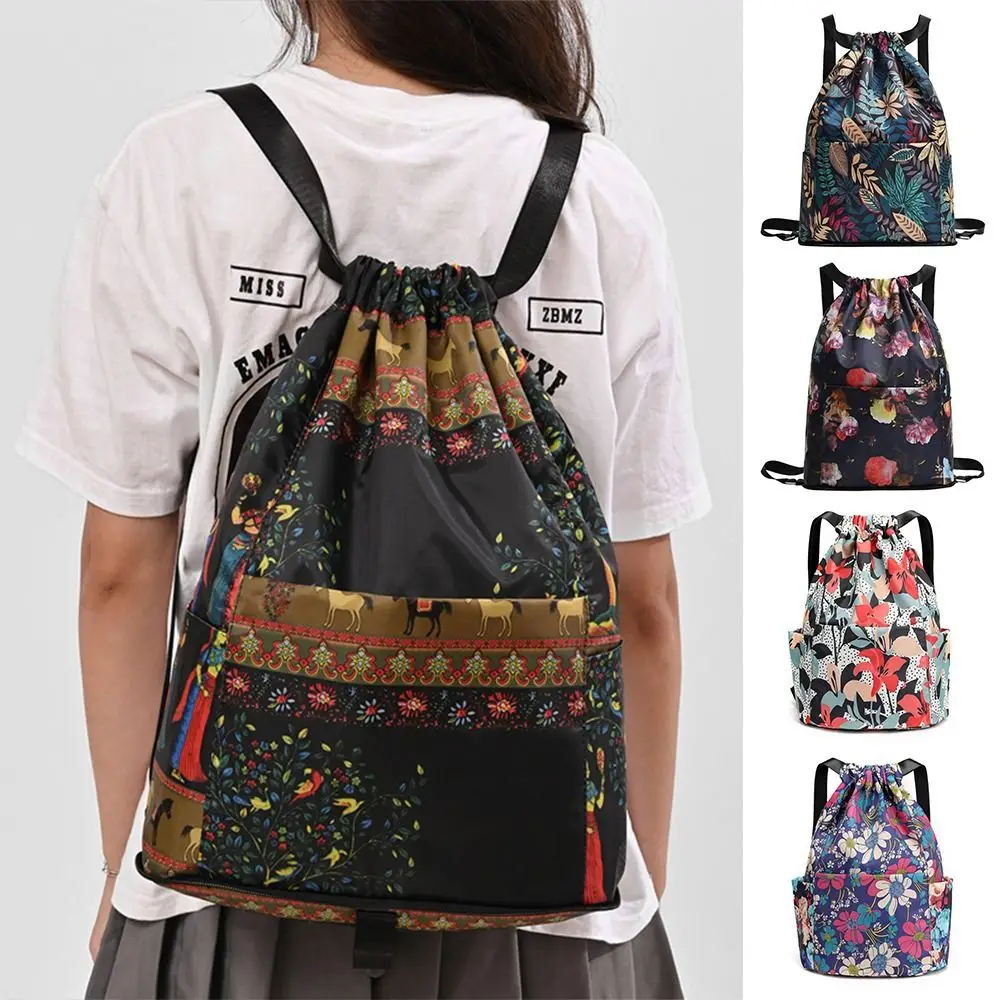 

Fashion Portable Drawstring Backpack Foldable Lightweight Sports Sack Oxford Cloth Large Capacity Shoulder Bag Travel