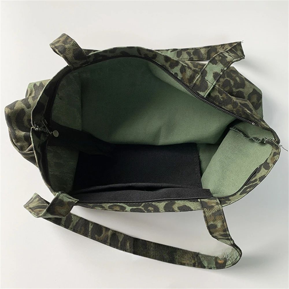 Bolso de hombro con estampado de leopardo para mujer, bolsa de lona de gran capacidad para compras, bolsos de ocio elegantes Vintage, bolso de tela