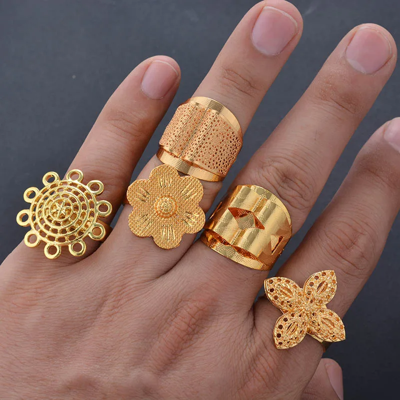 Ethiopian Gold color Flower Ring for Women/Teenage Girls Gold Color Charm Party Jewelry African Arab Items