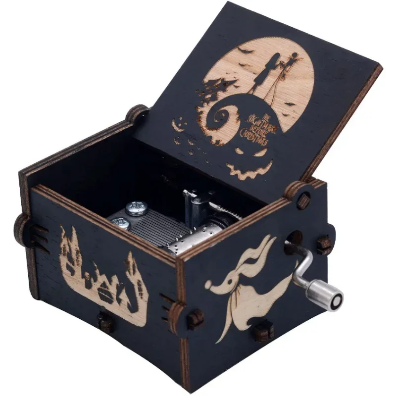 كابوس قبل عيد الميلاد جاك سكيلينجتون صندوق تشغيل الموسيقى خمر محفورة بالليزر خشبية كرنك اليد صندوق تشغيل الموسيقى هدية عيد ميلاد الهالوين #3
