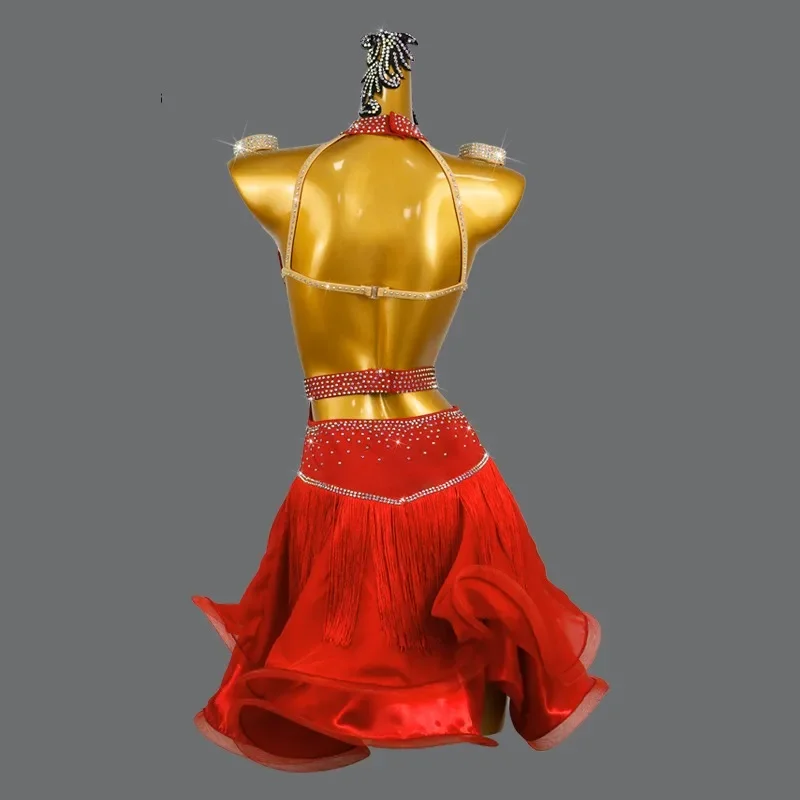 Robe de Concours de brevLatine pour Fille, Jupe Rouge, Costume de Scène, Tenue de Soirée, Vêtements de dehors pour Bal