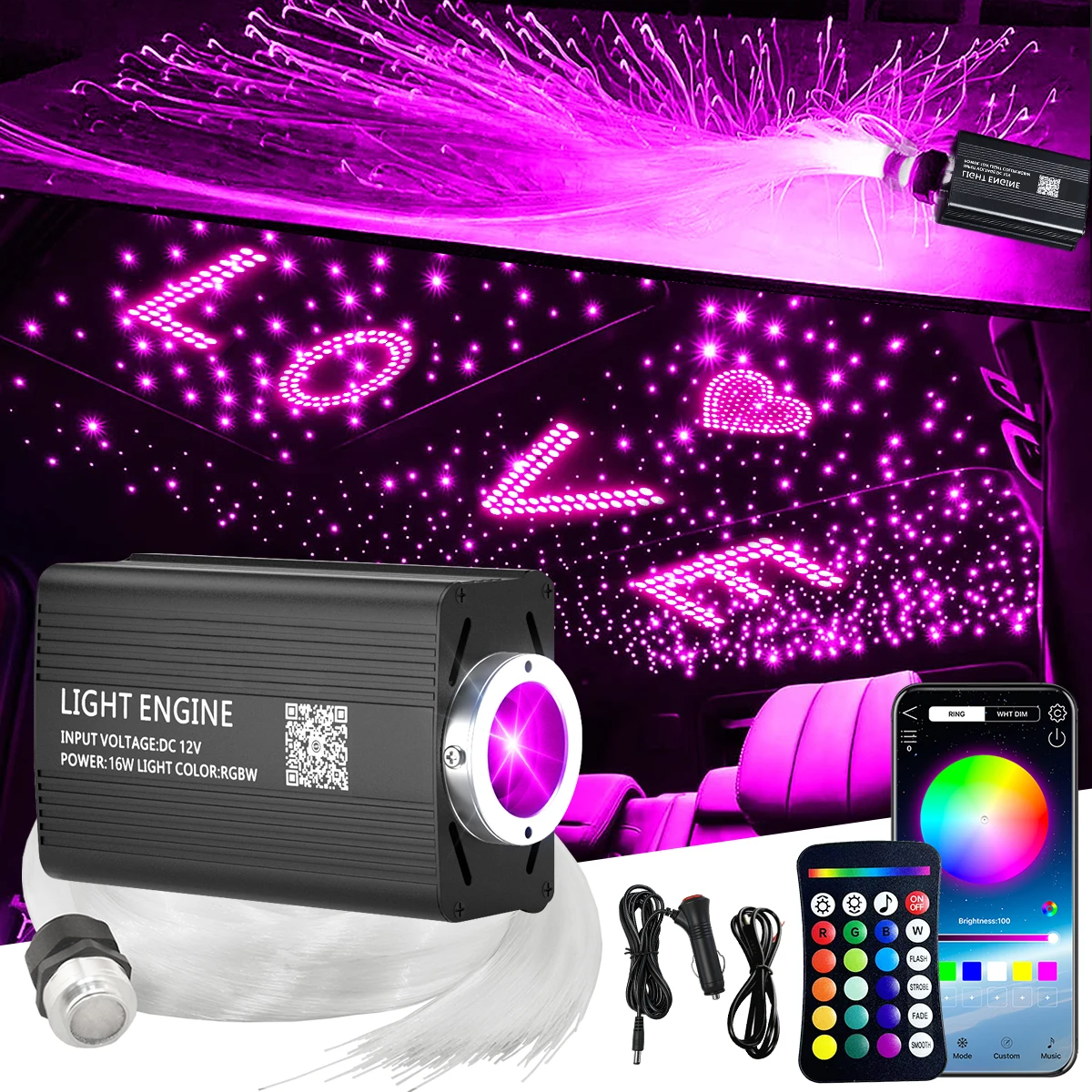 16W Starry Sky Car Star Ceiling Light Fiber Optic Light Led Star Roof Starlight Headliner Kit Car Home Decor