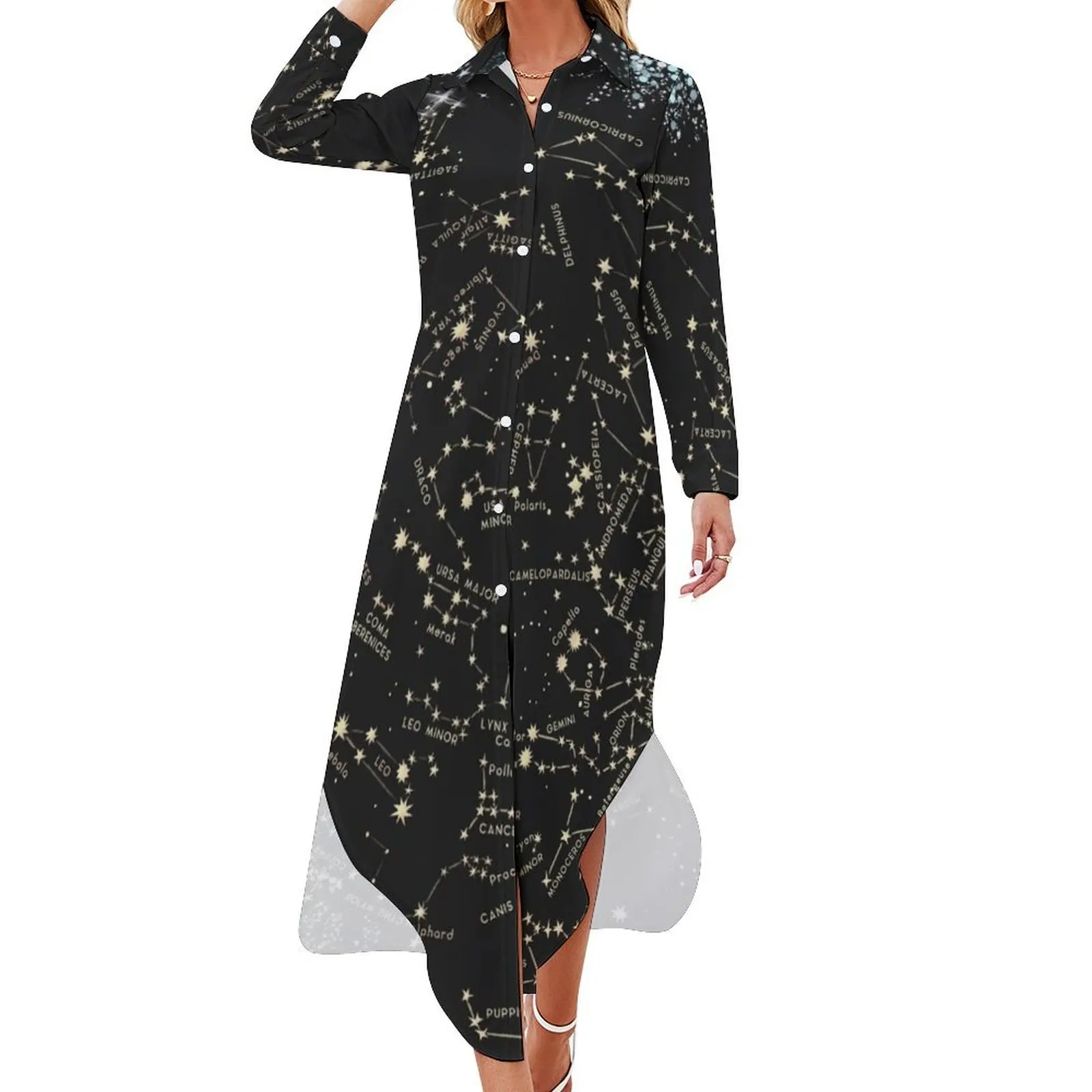 

Come with me to see the stars Long Sleeved Shirt Dress ceremony dresses