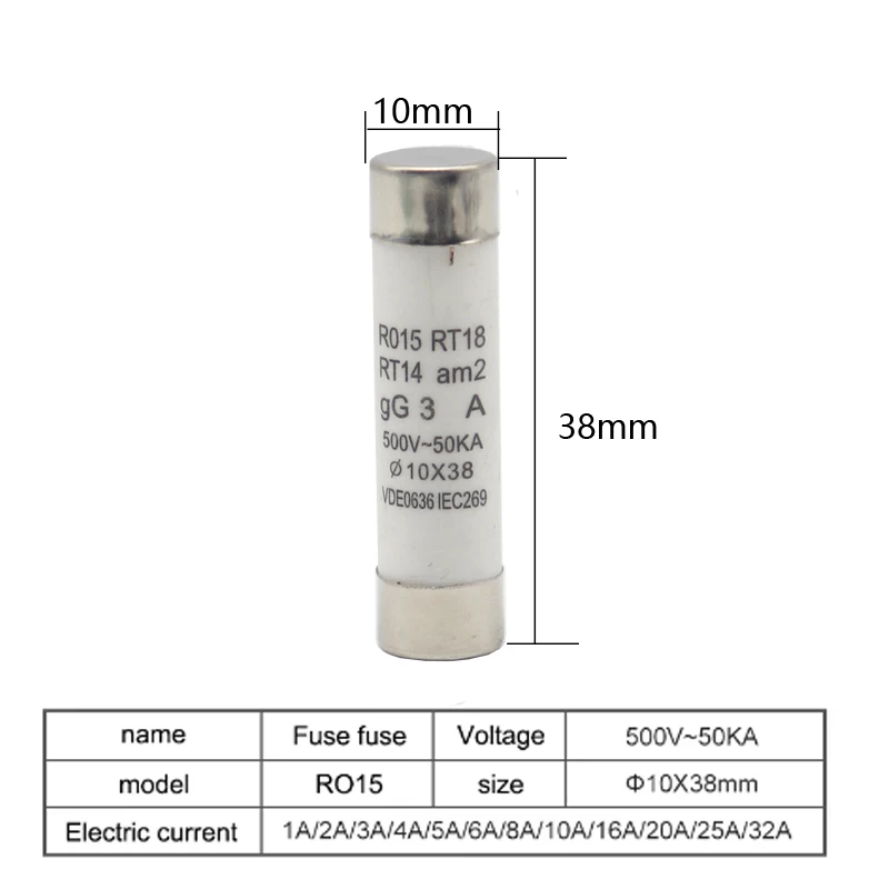 【10-2PCS】Fast low Ceramic Fuse RO15 500V 10x38mm Fuse 0.5A 1A 2A 3A 4A 5A 6A 8A 10A 16A 20A 25A 32A