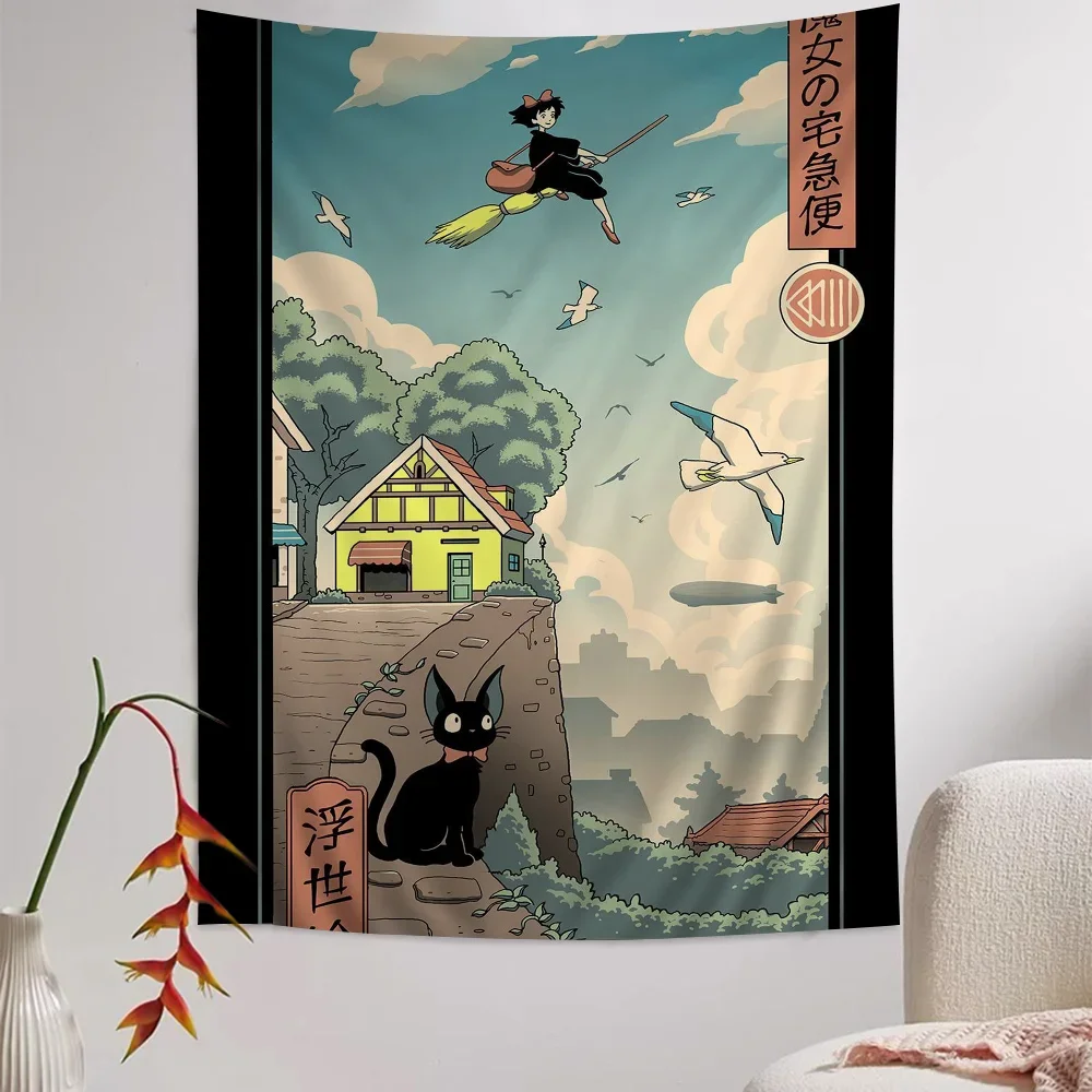 Studio Ghibli Ukiyo-e Collection Posters Castle in the Sky Spirited Away Japan Tapestry Hanging Tarot Dorm Wall Hanging Sheets