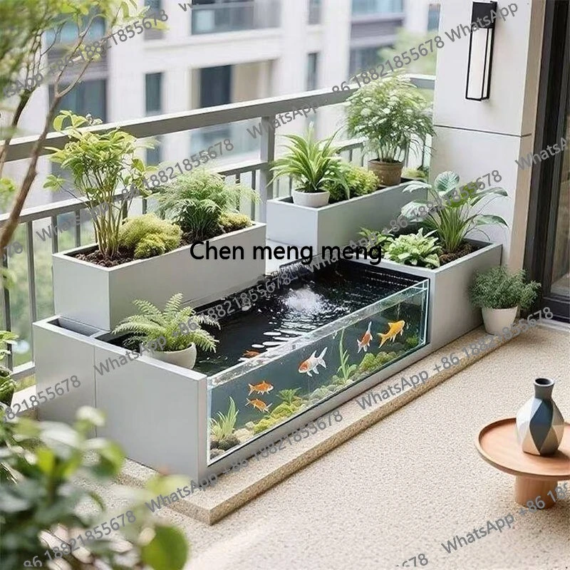 Balcony Creative Flowing Water Fish Tank Flower Box Metal Acrylic Lucky Terrace  Circulating  Fish  Pool  Courtyard  Combination