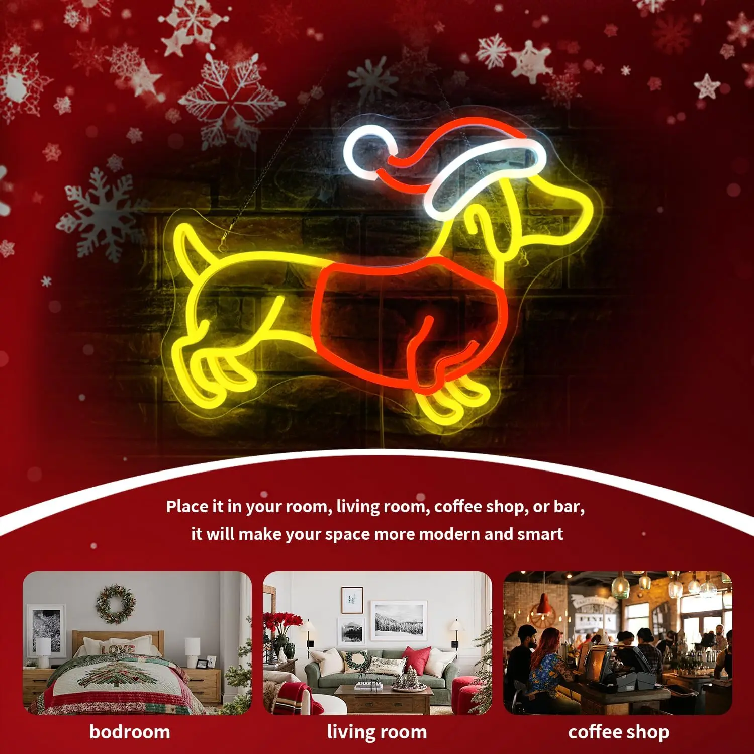 عيد الميلاد الألماني النيون تسجيل ل جدار ديكور لطيف جرو مع قبعة سانتا مصباح ليد تسجيل لمتجر الحيوانات الأليفة غرفة نوم الاطفال المنزل عيد الميلاد P