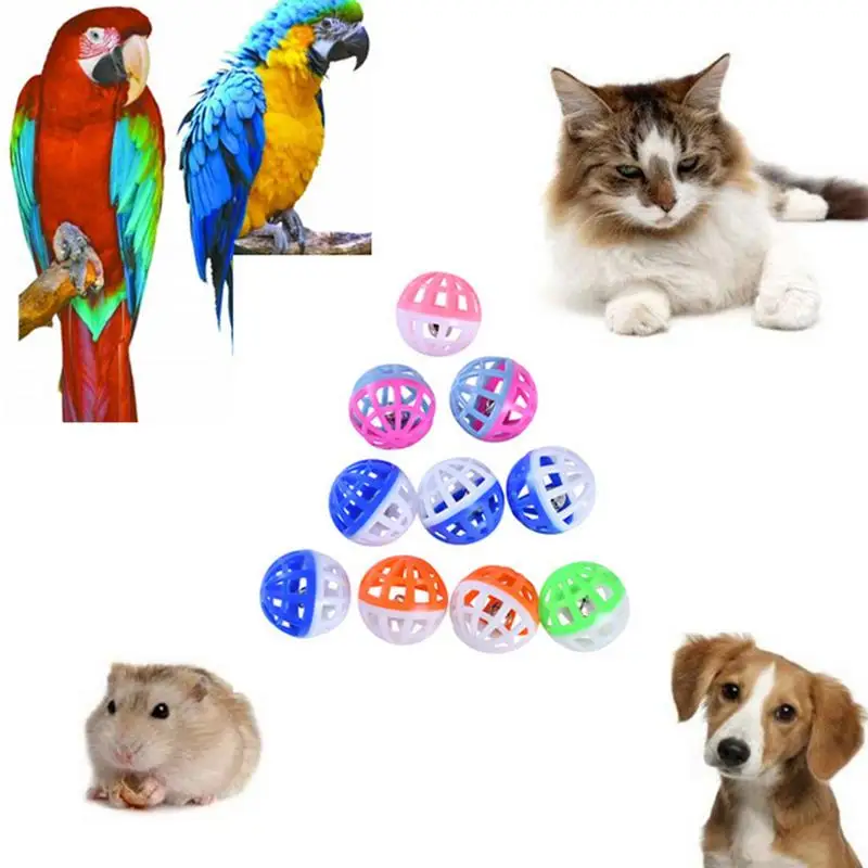 Conjunto de brinquedo de plástico não tóxico para gato, sino de duas cores, para animal de estimação, para papagaio, pássaro, hamster, 10pcs