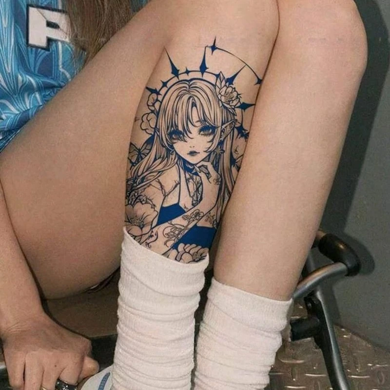 

Cartoon Tattooed Girl Herbal Juice Temporary Tattoos Sexy Beauty Body Art Waterproof Fake Tattoo Sticker Tatoo Last for 15 Days