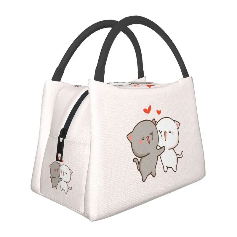

Custom Kawaii Mochi Cat Peach And Goma Hug Lunch Bags Men Women Cooler Warm Insulated Lunch Box for Work Pinic or Travel