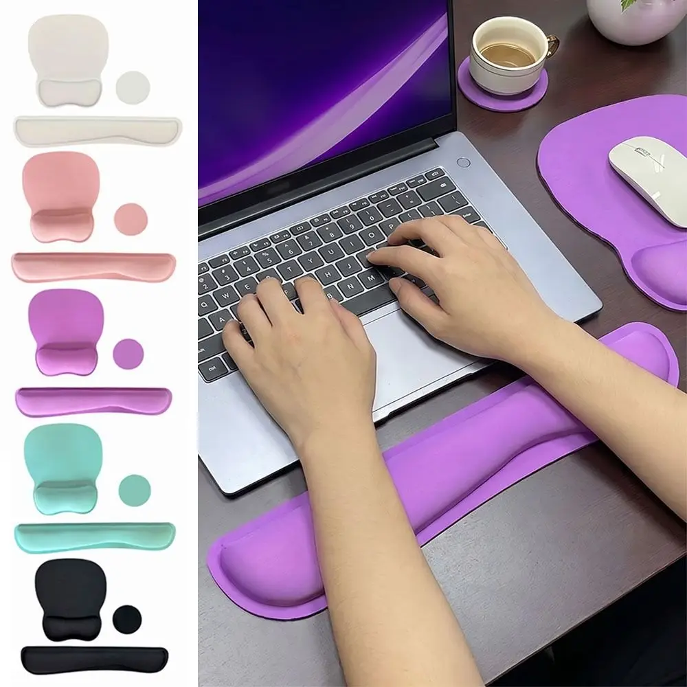 3Pcs Comfortable Keyboard Wrist Rest Set Soft with Wrist Rest Wristband Mouse Mat Ergonomic Hand Rest Mouse Wrist Support Pad