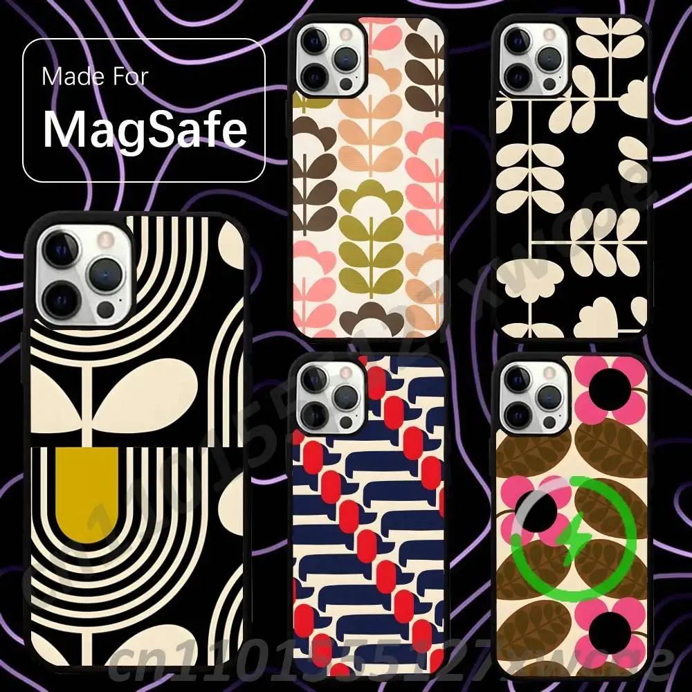 Multi Stem Orla K-Kiely Folio For Magsafe Wireless Case For iPhone 15,16,17,13,14,11,12,Pro,Max,Plus,E,Air,Mini Protection