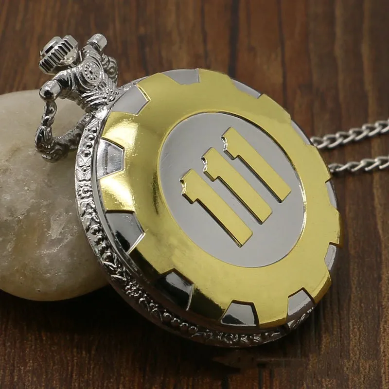 Analog Pendant Chain Necklace Sweater Jewelry Souvenir Gift Bronze Vintage Fallout 4 Vault 111 Quartz Pocket Watch