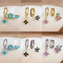 Fruit Flower Stainless Steel Earring for Women Cubic Zirconia Pendant Cartilage Hoop Earring Aesthetic Ear Piercing Jewelry Sets