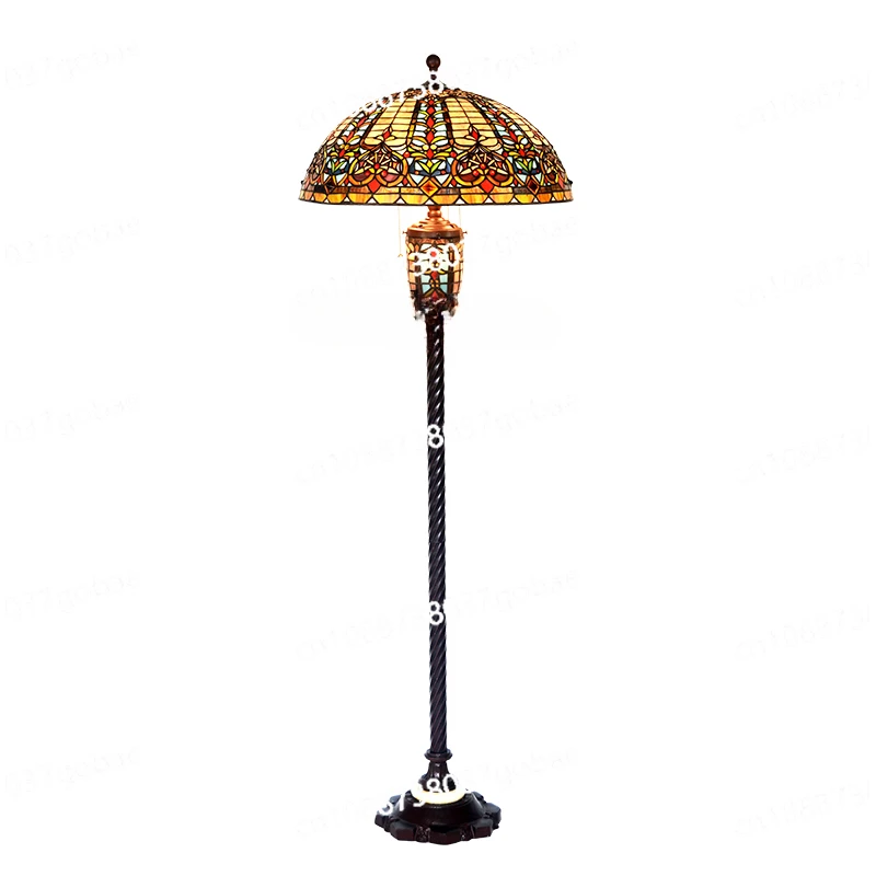 ZC Retro Big Baroque Tiffany Stained Glass Living Room Study Nostalgic Sub-Mother Floor Lamp