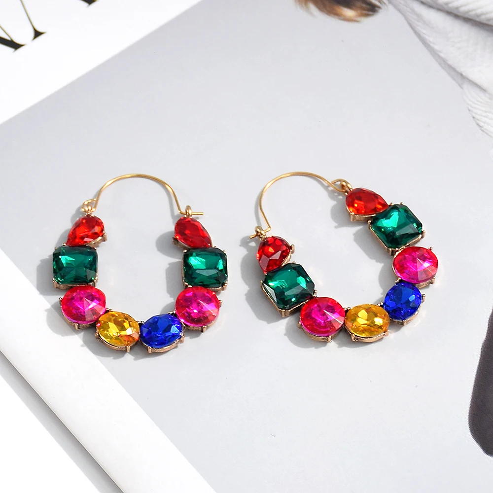 Hot-Sell Colorful Rhinestones Metal Long Dangle Drop Earring High-quality Fashion Trendy Crystal Jewelry Accessories For Women