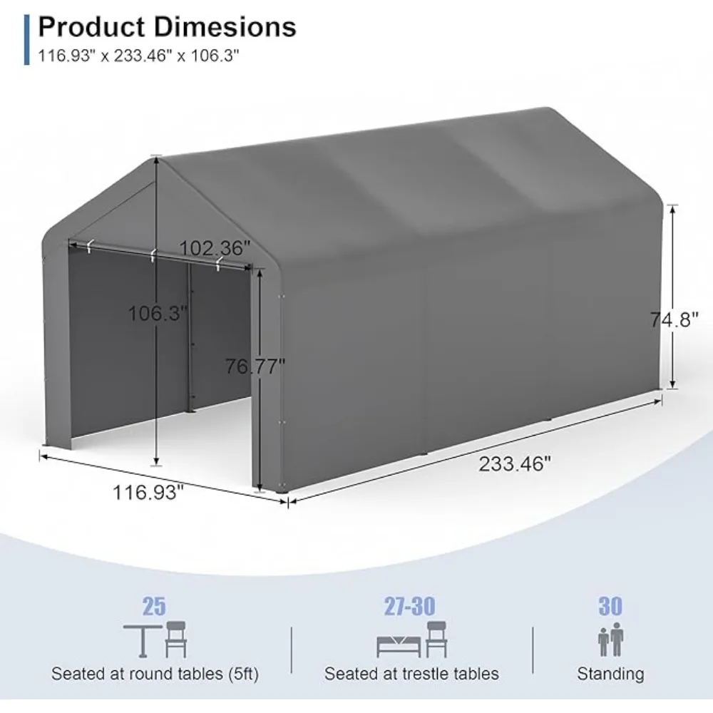 Carport 10x20 Car Ports Heavy Duty Carports Portable Garage Car Canopy Tent Outdoor Car Shelter (Grey) Gazebos