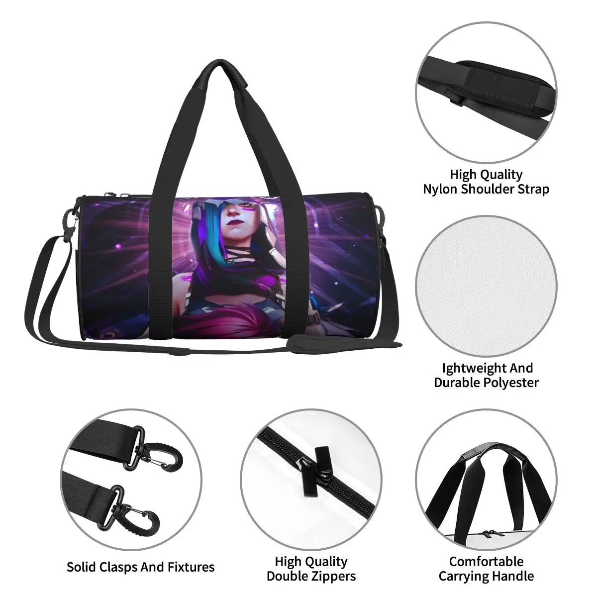 Jinx Arcane Cartoon Gym Bag Travel Training Sports Bags Men Women Custom Large Funny Fitness Bag Portable Handbags