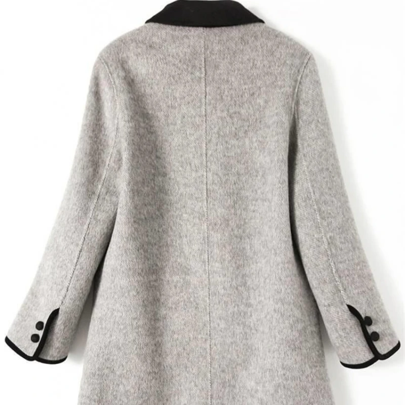 2026 الخريف/الشتاء الرجعية موضة جديدة مزدوجة الصدر عادية منتصف طول أنيقة اللون حجب التلبيب الصغيرة معطف الصوف للنساء #6