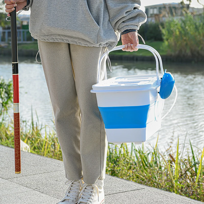 Foldable Fishing Bucket With Oxygen Pump Tackle Live Fish Boxes Car Portable Water Barrel Camping Tool Daily Cleaning Wash Mop