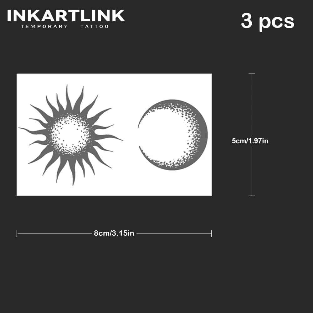 태양과 달 임시 문신, 15 일 지속, 신기술 매직 방수 반영구 스티커, 3 개