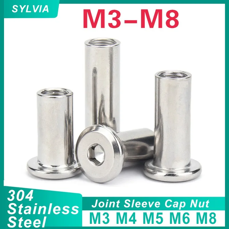 

5/ 10/ 20pcs M3 M4 M5 M6 M8 304 Stainless Steel Large Flat Hex Hexagon Socket Head Rivet Connector Insert Joint Sleeve Cap Nut