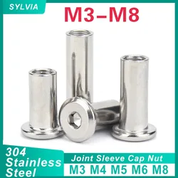 5/ 10/ 20pcs M3 M4 M5 M6 M8 304 Stainless Steel Large Flat Hex Hexagon Socket Head Rivet Connector Insert Joint Sleeve Cap Nut