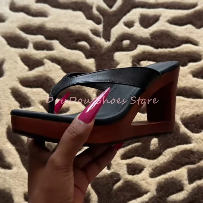 Vintage Suede Hollow Wood Wedge Thong Sandals Women Platform Slip On Strange Style Flip Flops Fashion Beach Slippers New Arrival